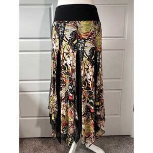 Athena Marie Butterfly Print Maxi‎ Skirt Black Waistband Flowy Medium